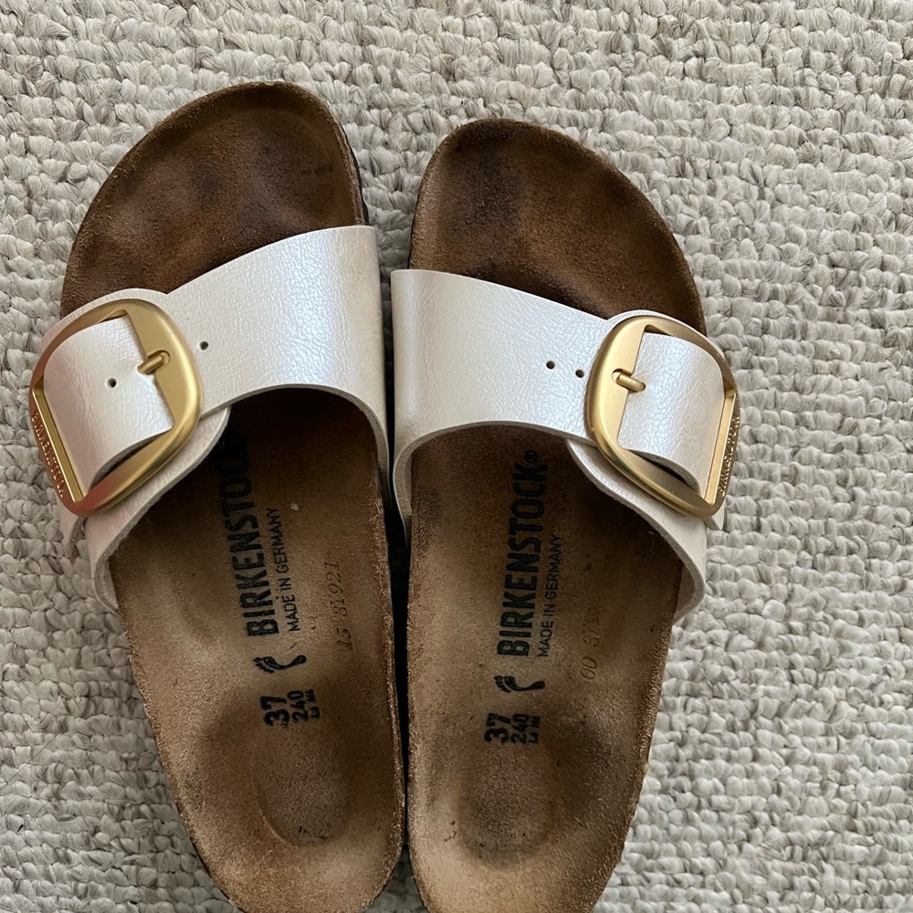 Birkenstock Madrid big buckle in pearl white, size 37
